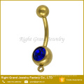 Titanium Gold Plated 316L Stainless Steel Single Jeweled Add Charm Belly Rings navel ring